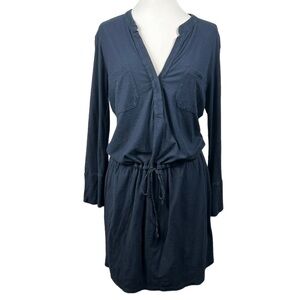 JAMES Perse Standard Button Placket Drawcord Waist Blouson Style Utility Dress